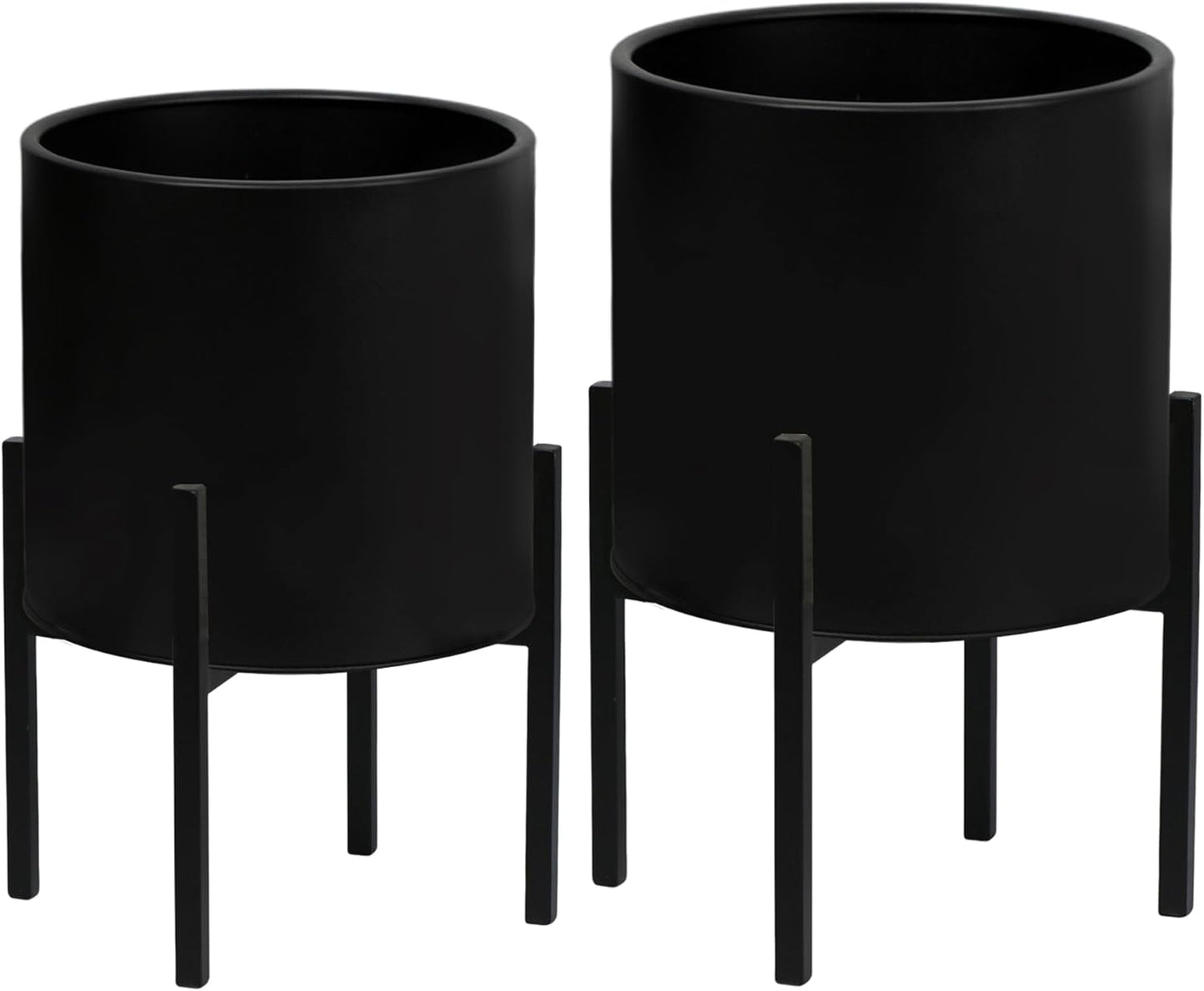 ARNIS Modern Plant Pots, Set of 2 Large Planters with Stand, Decorative Planters, Metal Pots with Drainage Holes for Living Room, Office, Garden or Balcony, 8.25 &10.5 Inch, Dirt