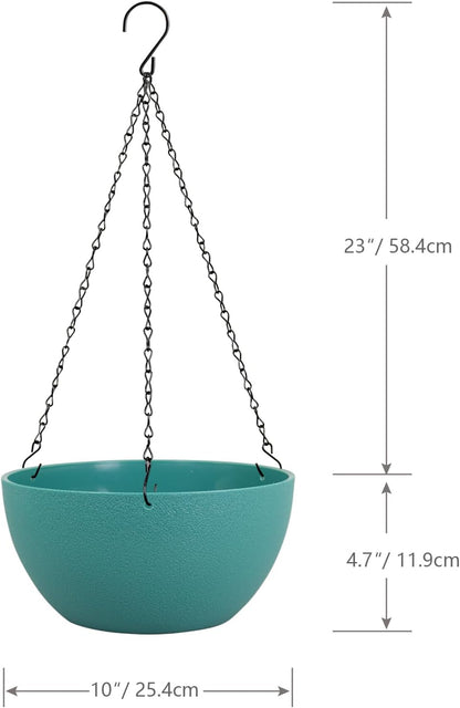 WSMKSZ 10 inch Hanging Planters for Outdoor Indoor Plants with Drainage Holes and Chain, 2 Pack Round Hanging Flower Pots for Garden Home Porch Decor, Black