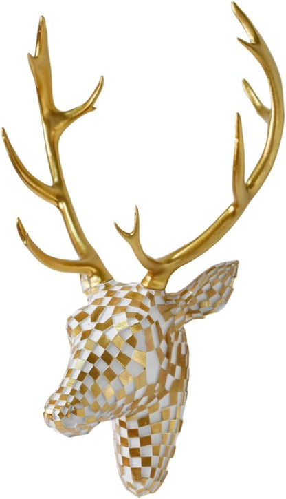 GIGICICI Mosaic Deer Head Wall Decor 15.7x8.7 Inch, Artistic Faux Resin Animal Head Wall Sculpture Hanging for Living Room Bedroom Kitchen Office, Black-White Gift