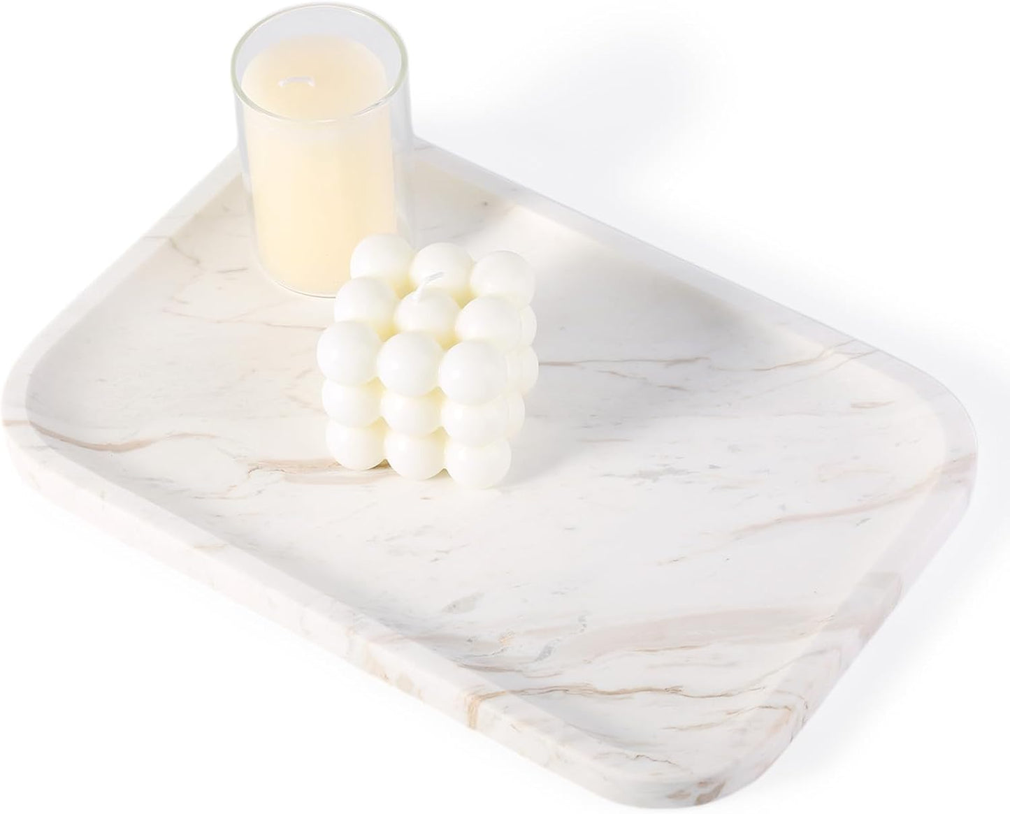 Marble Vanity Tray for Dresser Organizer, Travertine Bathroom Tray Countertop, Beige Decorative Serving Trays, Kitchen Sink Storage, Jewelry & Perfume Holder(Travertino Romano)