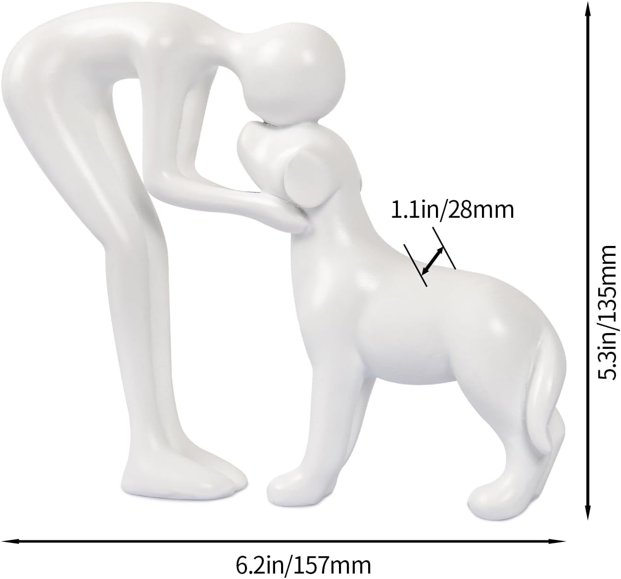 Abstract Resin Hand-Painted Sculpture of Person and Dog Bonding – Head-to-Head Intimate Figurine Decoration for Office、Living Room、Bedroom、Home， Memory Gifts for Pet Lovers (Sandstone)