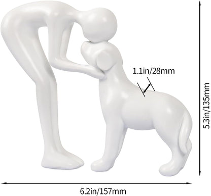 Abstract Resin Hand-Painted Sculpture of Person and Dog Bonding – Head-to-Head Intimate Figurine Decoration for Office、Living Room、Bedroom、Home， Memory Gifts for Pet Lovers (Sandstone)
