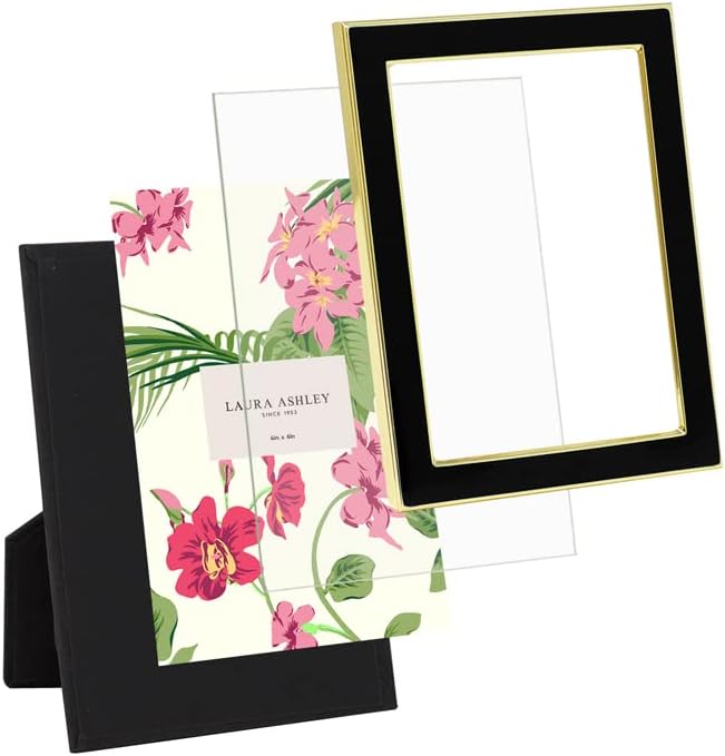 Laura Ashley 5x7 Navy Enamel Picture Frame, Gold Metal Edge with Easel, for Countertop, Counterspace, Tabletop Display, Bookshelf, Desk, Wall Décor, Photo Gallery (5x7, Navy W/Gold)