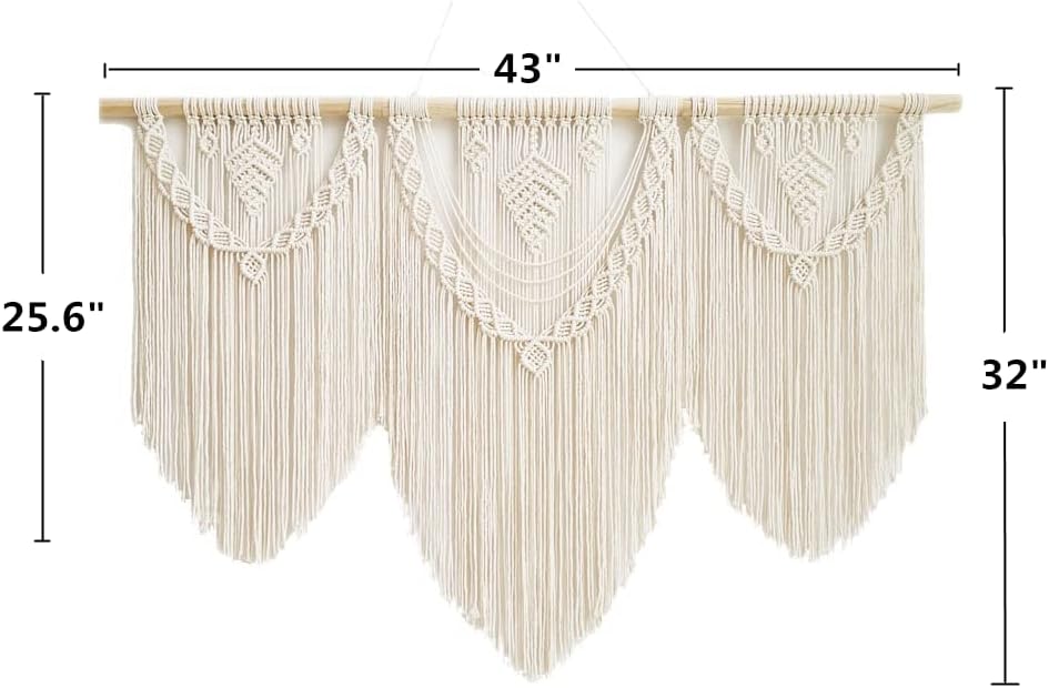 guzhiou large macrame wall hanging - Boho Tapestry Macrame Wall Decor Art- Chic Bohemian Handmade Woven Tapestry Home Decoration for Bedroom Living Room Apartment Wedding Party - 43"x32" (Wood bead)