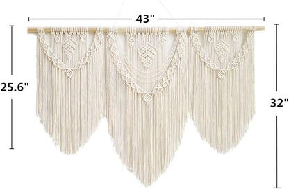 guzhiou large macrame wall hanging - Boho Tapestry Macrame Wall Decor Art- Chic Bohemian Handmade Woven Tapestry Home Decoration for Bedroom Living Room Apartment Wedding Party - 43"x32" (Wood bead)
