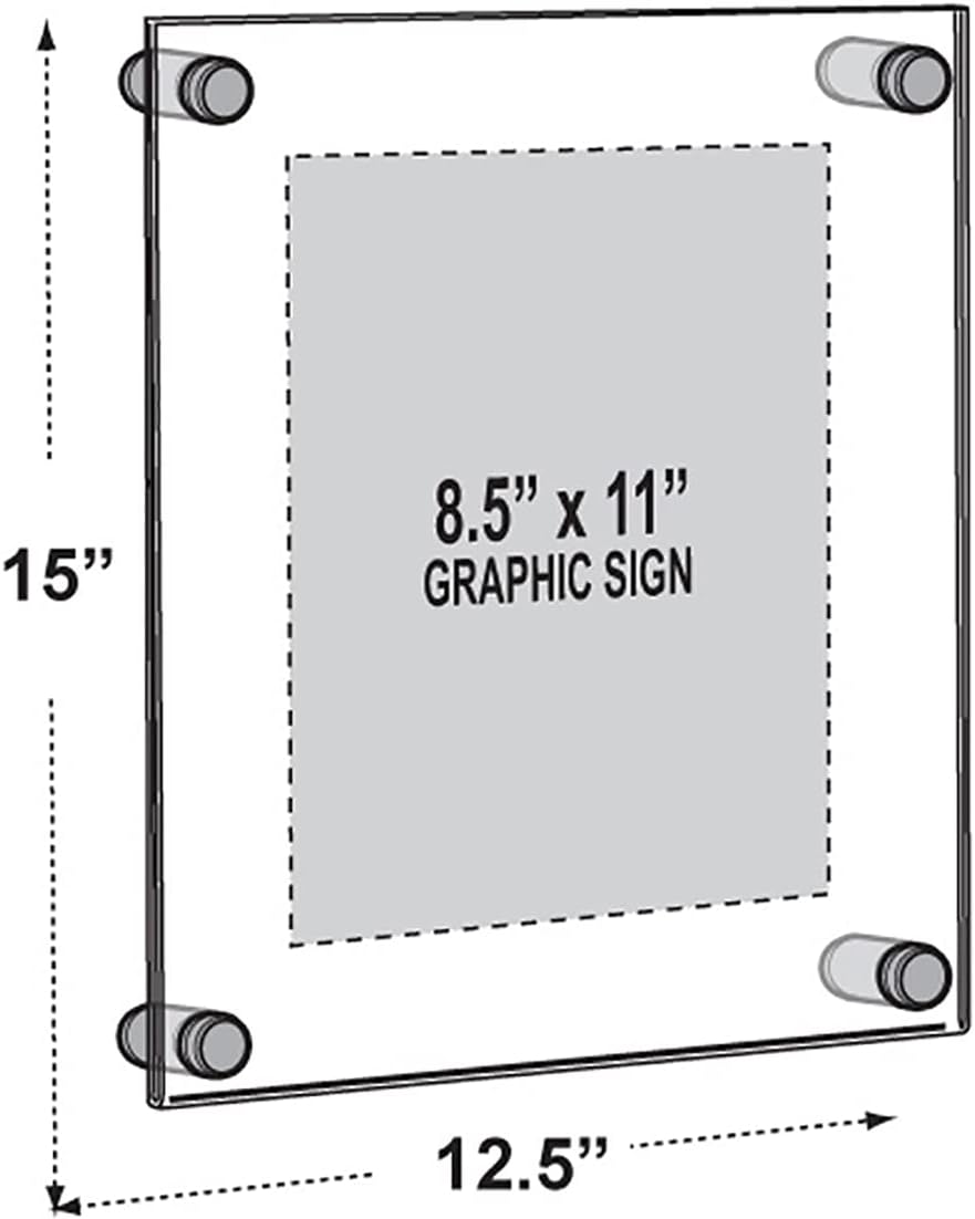 Azar Displays,105536, Floating Acrylic Wall Frame with Silver Hardware Stand Off Caps, Clear Hanging Photo Frame Display Mount with Frameless Border, Glass-Like Frame for Large Prints, 24" x 36"