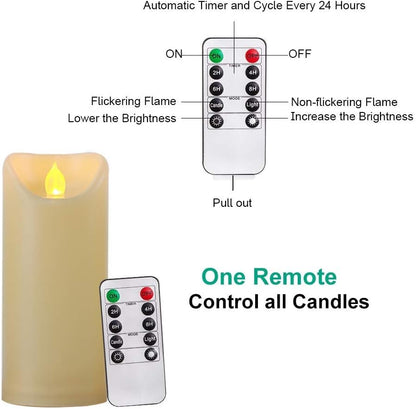 Homemory 6"x3" Outdoor Waterproof Flameless Candles, LED Candles, Battery Operated Candles with Remote and Timers, Electric Fake Plastic Pillar Candles, Ivory White, Set of 2