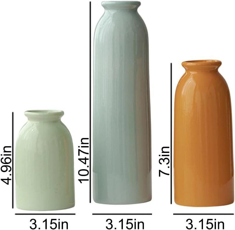 10.4 inches Tall Decorative Ceramic Vase Set, 3 Pieces, Nordic Modern Boho Style, White, Modern Farmhouse for Home Decor (Coffee Mix)