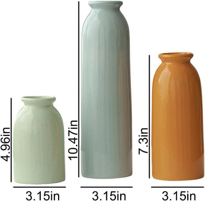 10.4 inches Tall Decorative Ceramic Vase Set, 3 Pieces, Nordic Modern Boho Style, White, Modern Farmhouse for Home Decor (Coffee Mix)