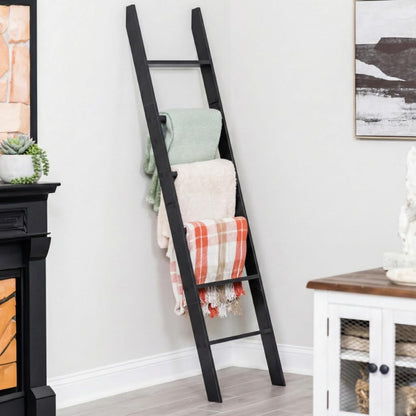 Blanket Ladder for Living Room and Bedroom, 5ft 8 inch, 6-Tier Wall Leaning Laminate Snag Free Construction (White) Rustic Decorative Farmhouse Blanket Storage, Quilt Rack, Ladder Shelf, Easy Assembly