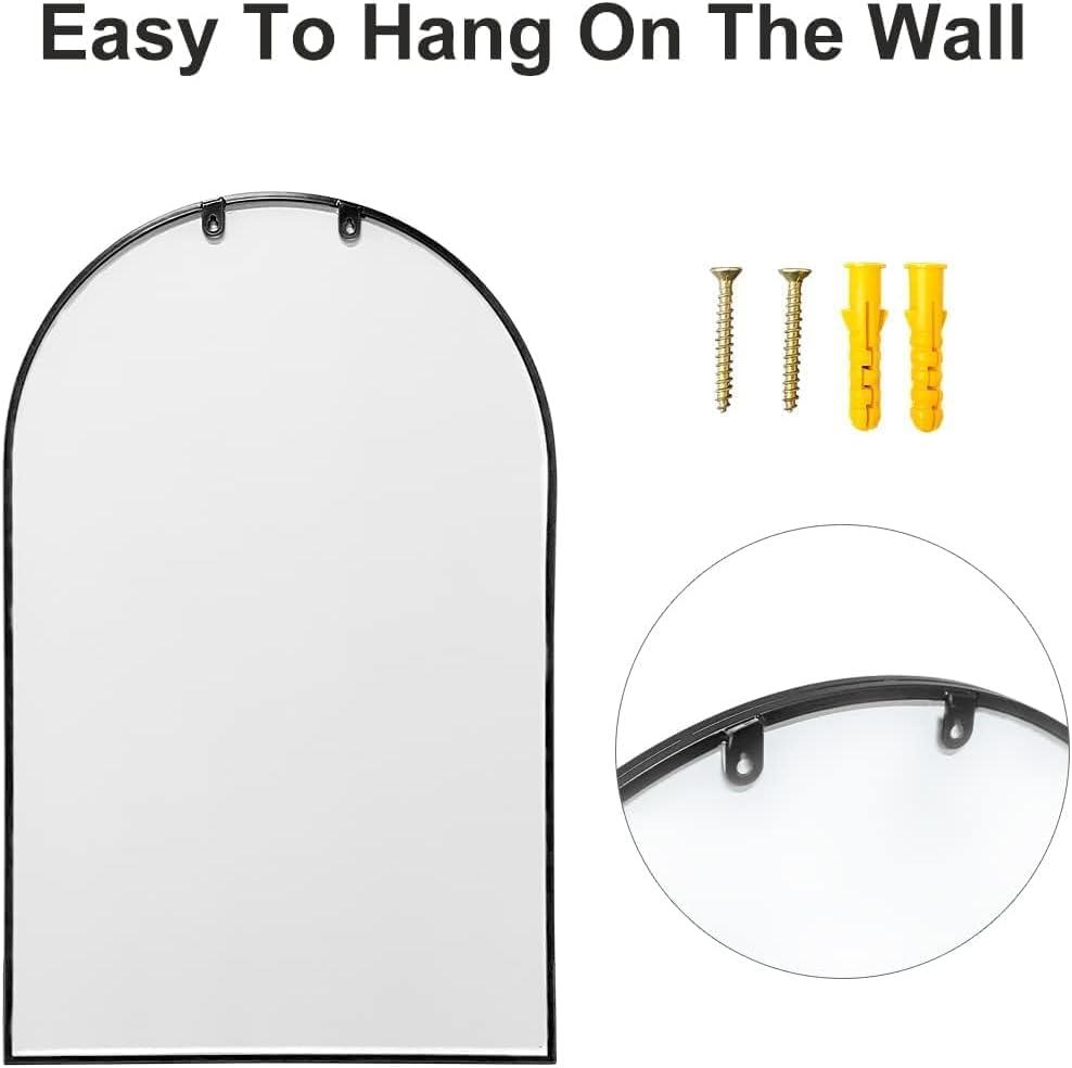 Dewfig 65"x 22" Arched Window pane Full Length Mirror, Wall Mirror, Floor Standing Mirrors, Farmhouse Long Full Body Mirrors Wall Mounted for Living Room, Bedroom, Entryway, Fireplace, Black