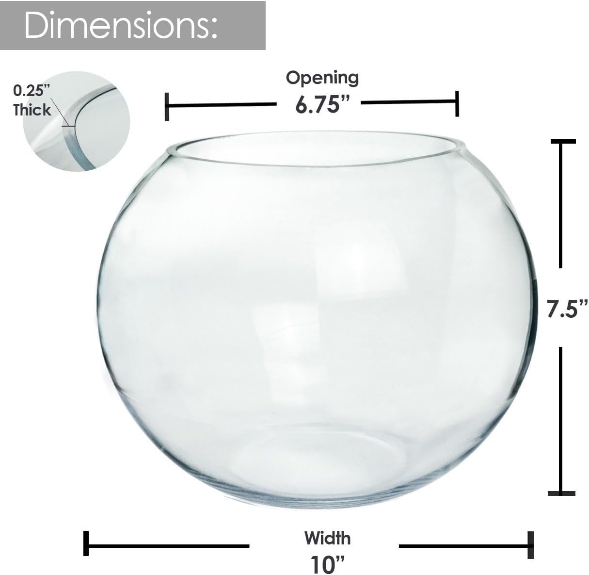 Slant Cut Bowl Glass, Glass Fish Bowl Vase, 6" Height x 7" Width Fruit Jar, Candy Dish, Clear Terraium, Flower Centerpiece