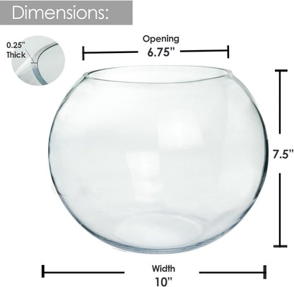 Slant Cut Bowl Glass, Glass Fish Bowl Vase, 6" Height x 7" Width Fruit Jar, Candy Dish, Clear Terraium, Flower Centerpiece