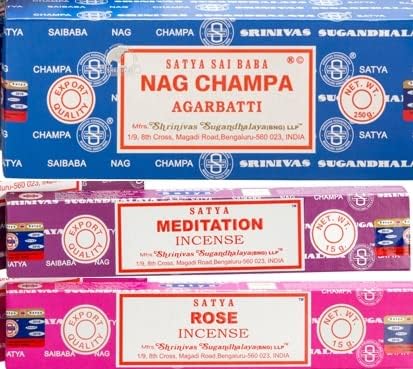 Incense Sticks Variety Pack with Wooden Holder | Nag Champa, Rose, Lavender, White Sage, Frankincense, Palo Santo & Sandalwood | Hand-Rolled Masala Incense
