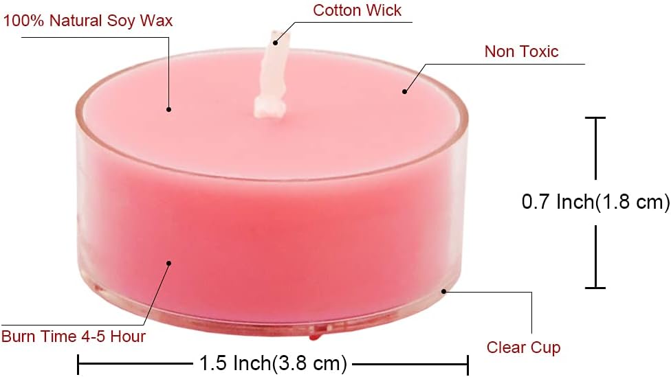 DEYBBY Natural Scented Soy Wax Tealight Candles Bulk, Romantic Rose Aromatherapy Luxury Tea Candle Set of 12-4 Hour Burn Time|Great for Valentine's Day, Birthday