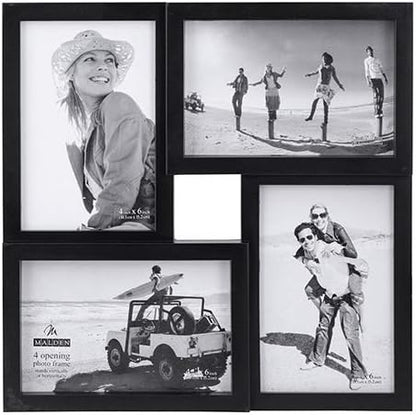 Malden International Designs Collage Picture Frame for Wall, Holds Four Photos : 2-6x4 and 2-4x6 Inch - Black Plastic, Wall Decor for the Home