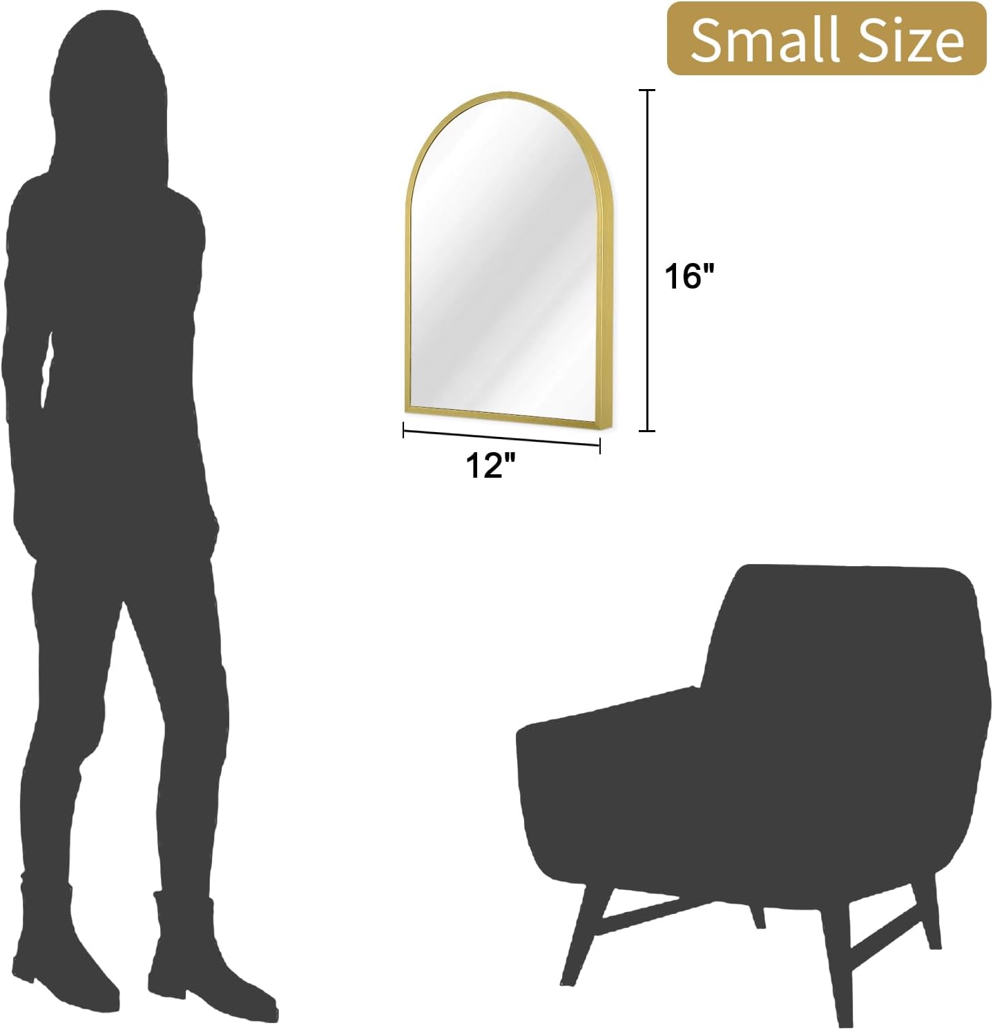 Black Arched Wall Mirror Aluminum Alloy Frame Bathroom Mirror Brushed Metal Vanity Wall Mounted Mirror for LivingRoom Bedroom Entryway Room Home Decor 16"x12"