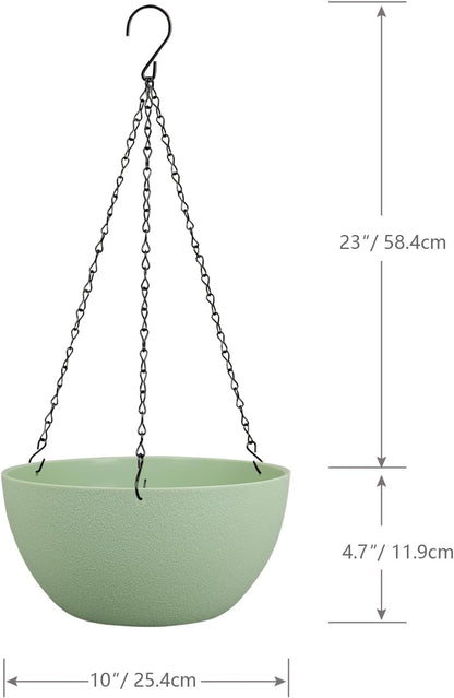 WSMKSZ 10 inch Hanging Planters for Outdoor Indoor Plants with Drainage Holes and Chain, 2 Pack Round Hanging Flower Pots for Garden Home Porch Decor, Black