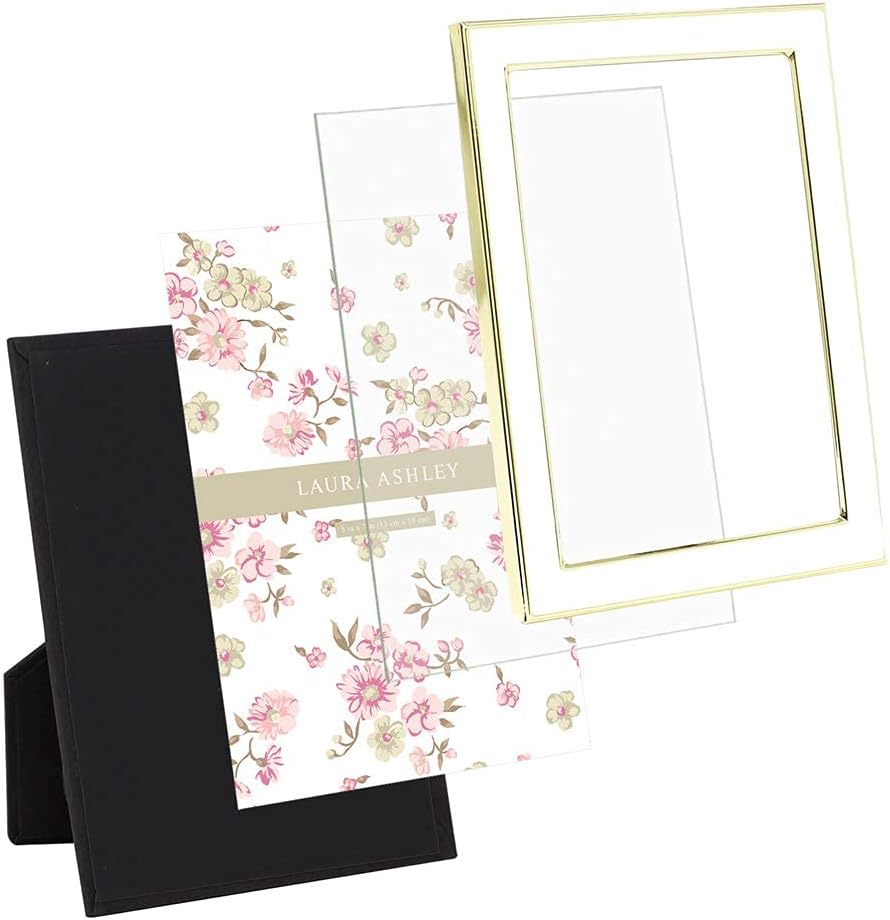 Laura Ashley 5x7 Navy Enamel Picture Frame, Gold Metal Edge with Easel, for Countertop, Counterspace, Tabletop Display, Bookshelf, Desk, Wall Décor, Photo Gallery (5x7, Navy W/Gold)