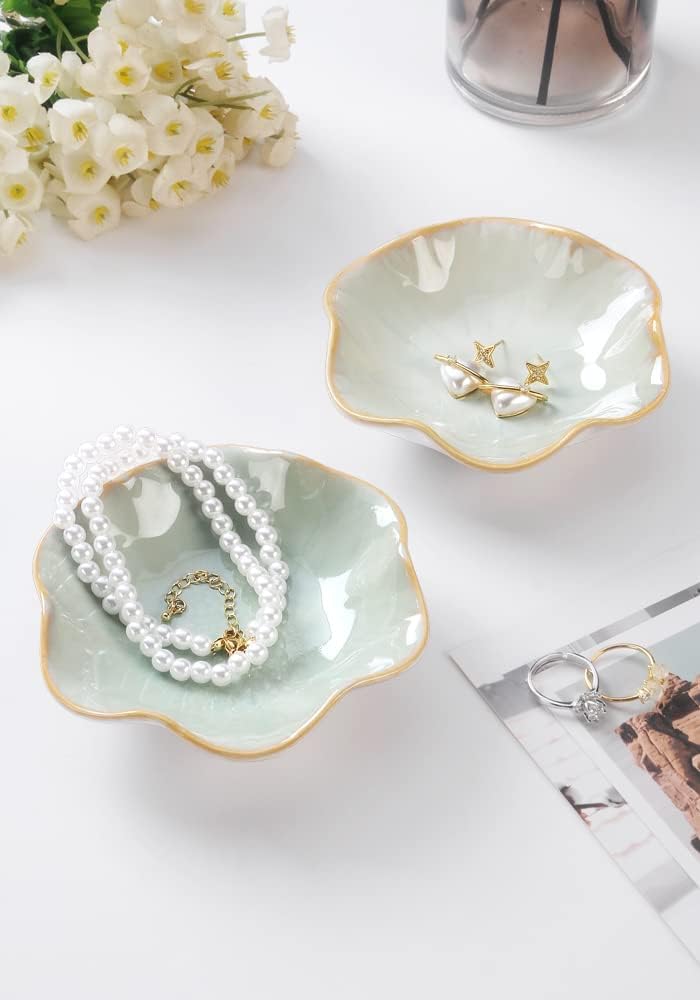 JAMEND CLXP Lotus Leaf Shape Decorative Ring Tray, Small Key Bowl, Ceramic Trinket Tray Jewelry Dish Organizing Necklace Earrings, Home Decoration for Mom Best Friend Sister, Pink.