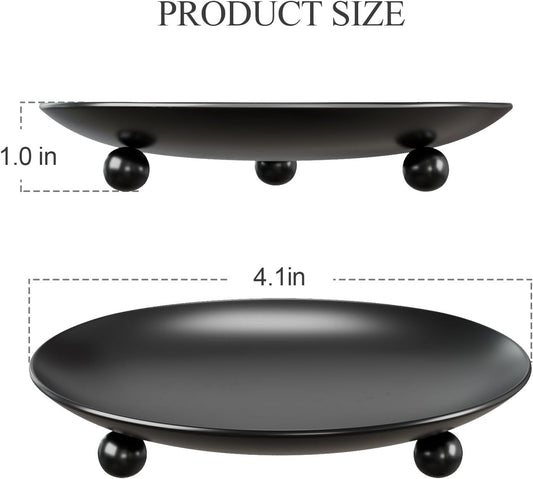 Black Candle Holders for Pillar Candles, Set of 2 Premium Metal Candle Plates Candle Stand for LED or Wax Candles, Decorative Pillar Candle Holder Dish for Table Centerpiece