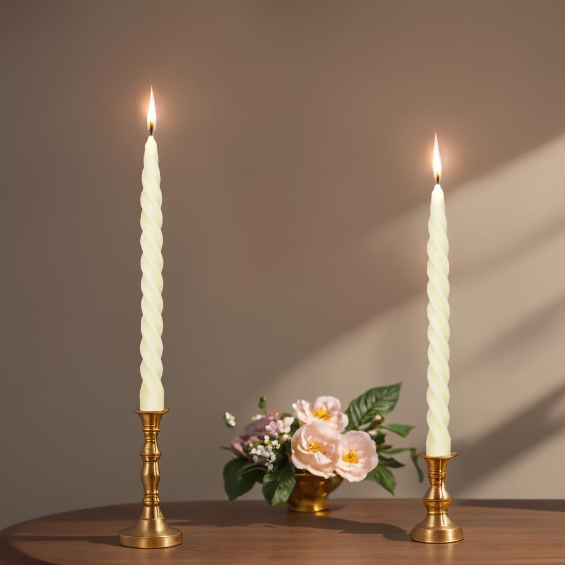 Beeswax Taper Candles Set of 4,Spiral Taper Candle Dripless Short Candle Sticks for Dinner Wedding Party Christmas Home Decorations - 7 inch in Height- Off White