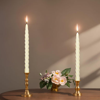 Beeswax Taper Candles Set of 4,Spiral Taper Candle Dripless Short Candle Sticks for Dinner Wedding Party Christmas Home Decorations - 7 inch in Height- Off White