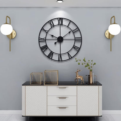 LEIKE 16" Large Wall Clocks Battery Operated, Round Modern Silent Non-Ticking Black Metal Wall Clock for Living Room Decor, Bedroom Kitchen (40cm Diameter, Black Roman Number)