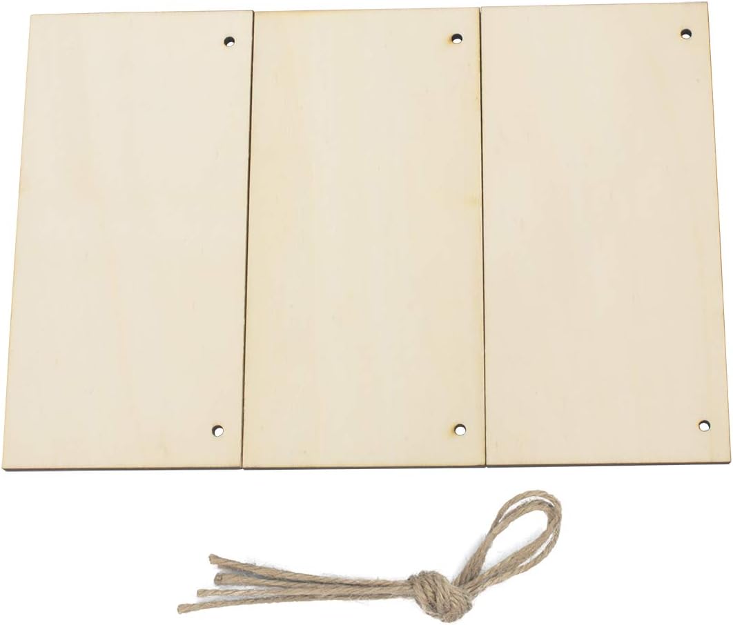 JANOU 3pcs Unfinished Wood Sign Blank Rectangle Hanging Wooden Plaque DIY Craft Project Wood Sign with Rope Door Wall Art Decorative, 6x12''
