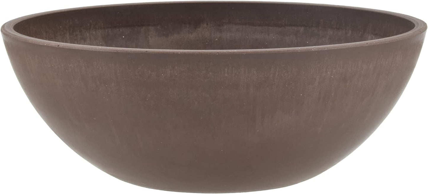 PSW Pot Collection M30DC 12-inch Plastic/Stone/Wood Composite Low Bowl Planter – No Drainage Hole (Drillable), Shallow Indoor/Outer Pot for Succulents, Bonsai, Fairy Gardens, Herbs, Dark Charcoal