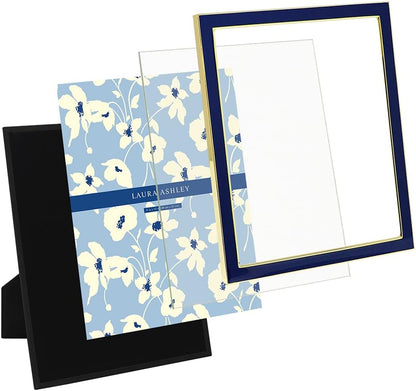 Laura Ashley 5x7 Navy Enamel Picture Frame, Gold Metal Edge with Easel, for Countertop, Counterspace, Tabletop Display, Bookshelf, Desk, Wall Décor, Photo Gallery (5x7, Navy W/Gold)