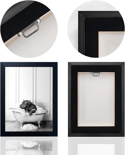 Bathroom Picture Wall Decor, Framed Black and White Bathroom Wall Art, Toilet Paper in Little Funny Raccoon's Hand Animal Canvas Print Painting