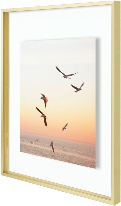 Frametory, Floating Picture Frame 12x16 - Black Aluminum Metal Photo Frame - Real Glass of Front - for Wall Mount Display