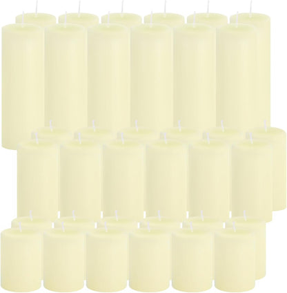 18 Pcs Ivory Pillar Candles Bulk Set，3 Different Lengths 2 x 3/4/6 Inch (6 Each)，Hurricane Candles，Dripless Unscented Smokeless，Gives You a Better Atmosphere When Organizing an Event Party.