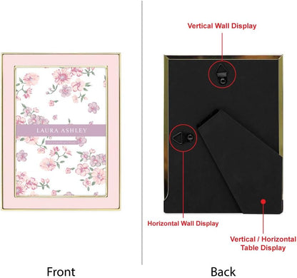 Laura Ashley 5x7 Navy Enamel Picture Frame, Gold Metal Edge with Easel, for Countertop, Counterspace, Tabletop Display, Bookshelf, Desk, Wall Décor, Photo Gallery (5x7, Navy W/Gold)