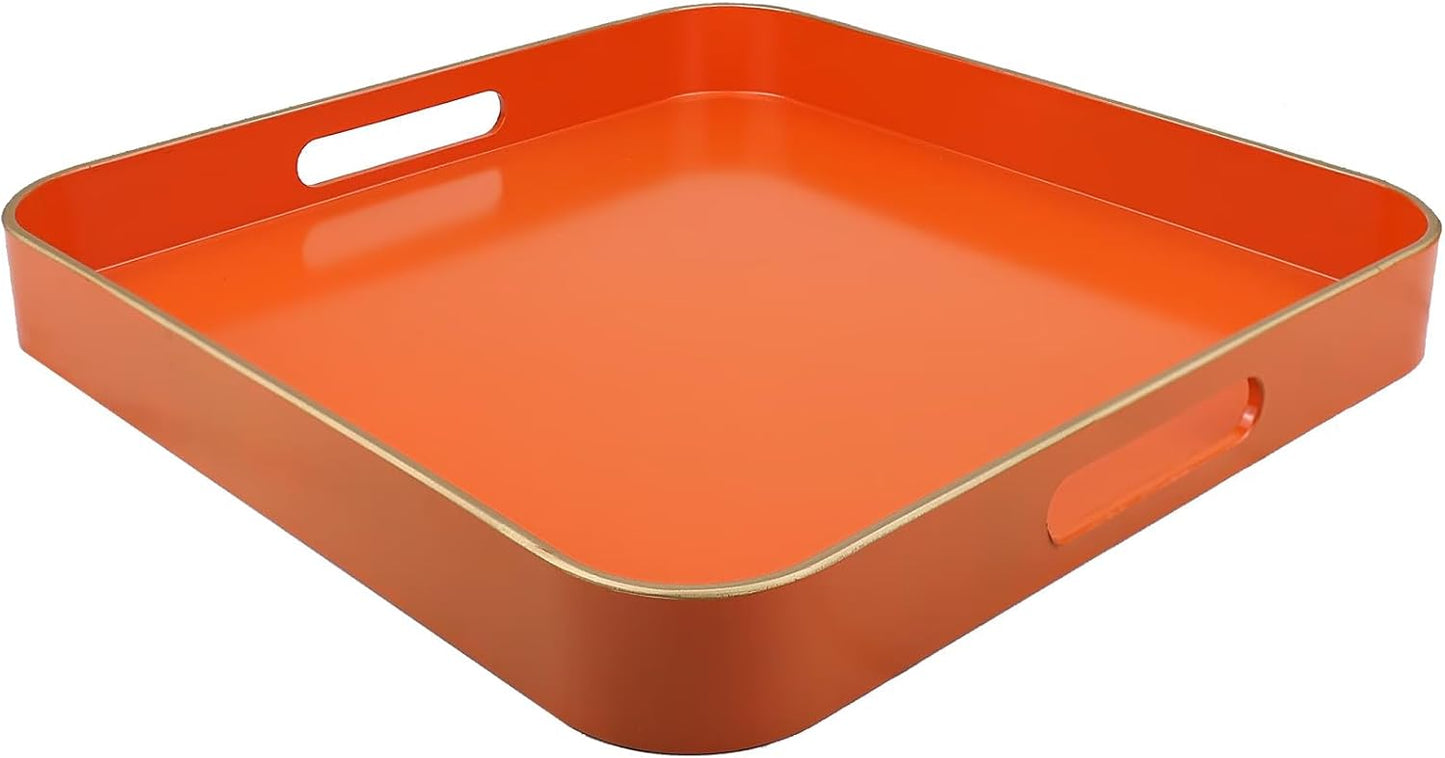 Green Decorative Tray with Handles, Versatile Serving Tray for Coffee Table, Ottoman, Ideal for Serving, Displaying, Organizing, 15.7"*10.2"*1.57"