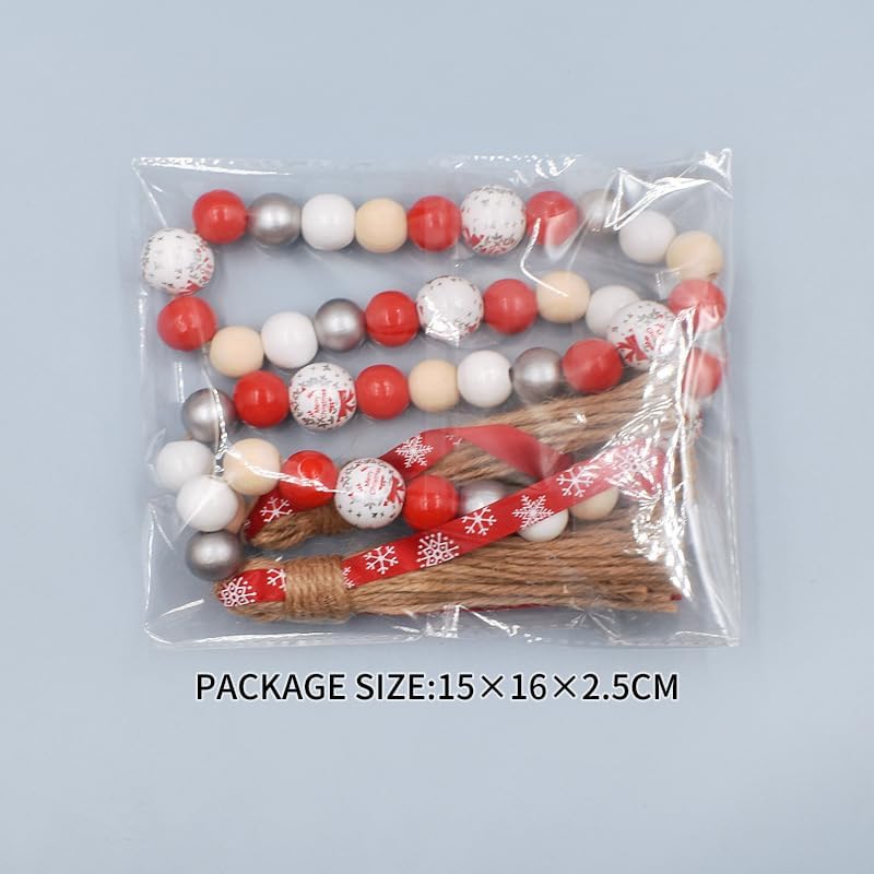 Farmhouse Plaid Wood Bead Garland with Tassel 40inch Hanging Decor Home Decorative Home Sign for Farmhouse Tiered Tray Wreath