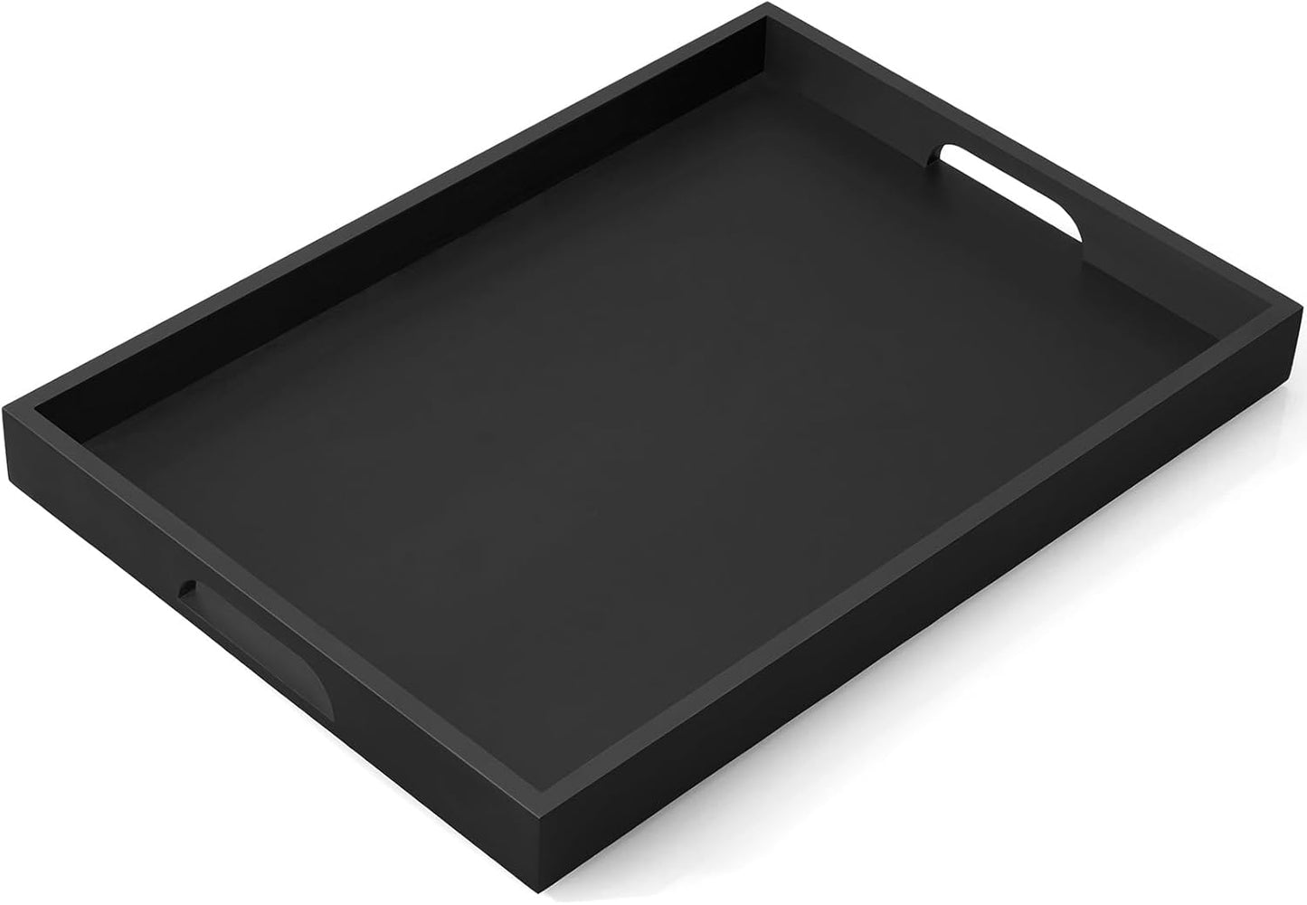 17 Inch Acacia Wood Serving Tray with Handles - Large Wooden Tray for Ottoman, Breakfast in Bed, Dinner, Coffee Table - Decorative Rectangular Tray for Living Room Bedroom Entryway and Kitchen