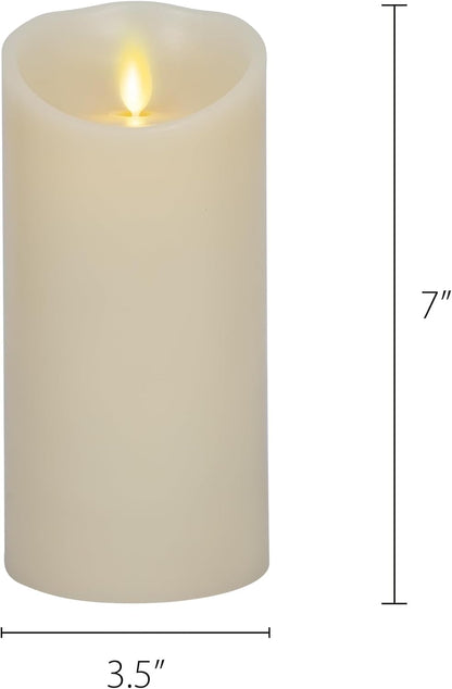 Luminara Scalloped Edge Flameless LED Candle - Ivory 3.5" x 8.75" - Real Wax Pillar Battery Operated Moving Flame w/Timer Unscented 1000Hr Runtime