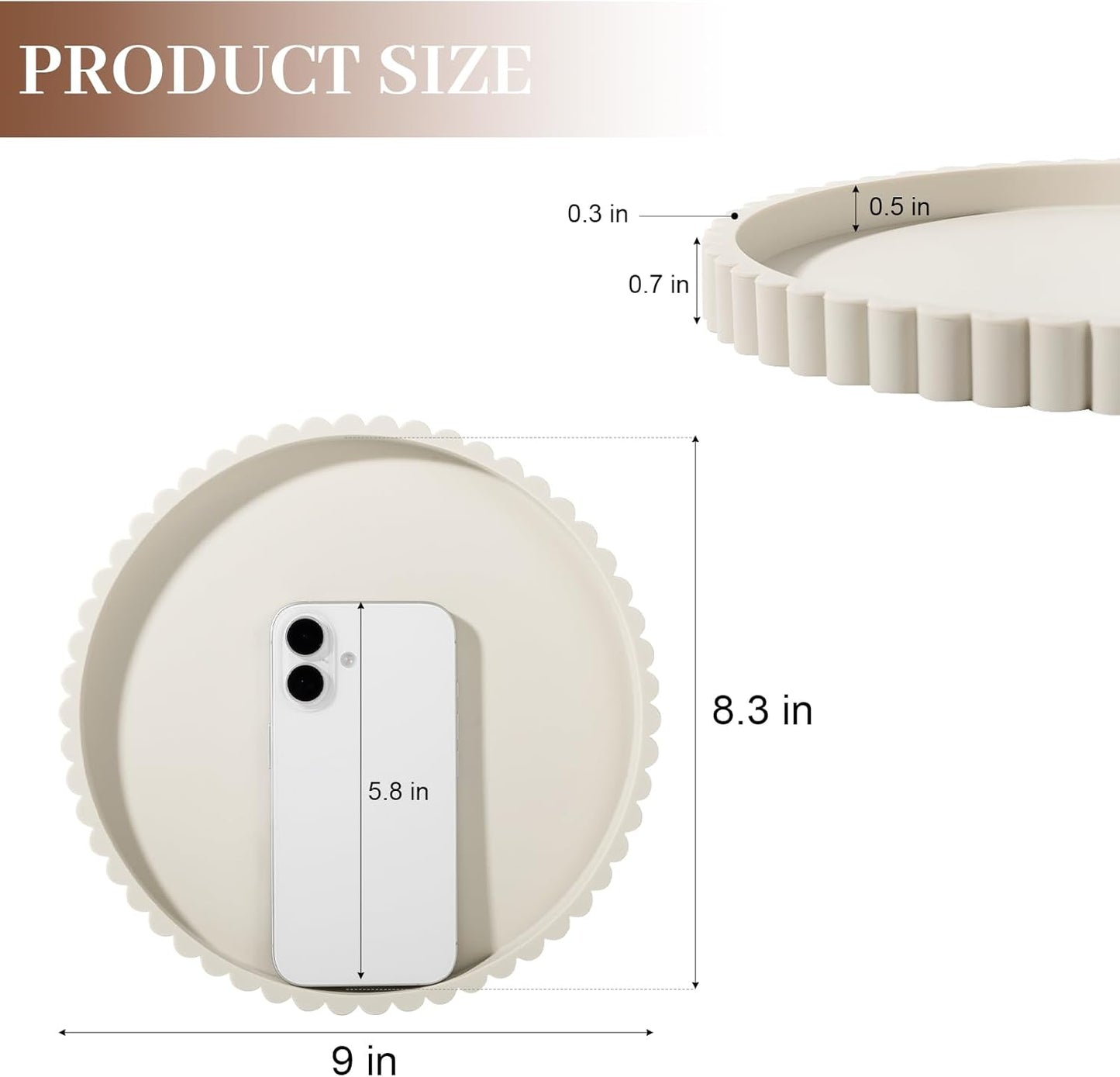 Round Bathroom Tray Silicone Kitchen Counter Decor Vanity Organizer Decorative Coffee Table Tray for Perfume, Candle, Soap Dish, 9 Inch, Black
