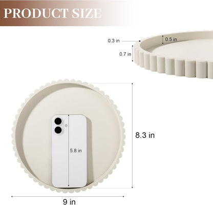 Round Bathroom Tray Silicone Kitchen Counter Decor Vanity Organizer Decorative Coffee Table Tray for Perfume, Candle, Soap Dish, 9 Inch, Black