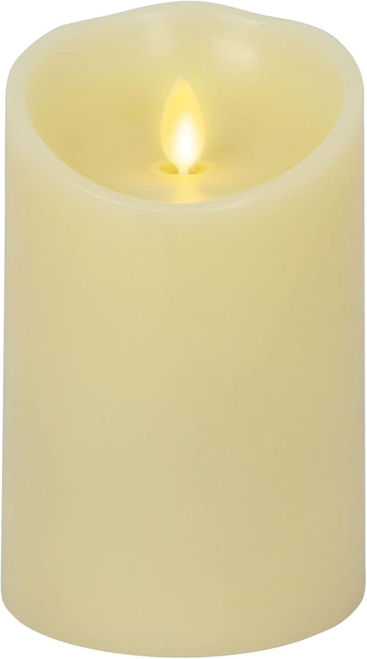 Luminara Scalloped Edge Flameless LED Candle - Ivory 3.5" x 8.75" - Real Wax Pillar Battery Operated Moving Flame w/Timer Unscented 1000Hr Runtime