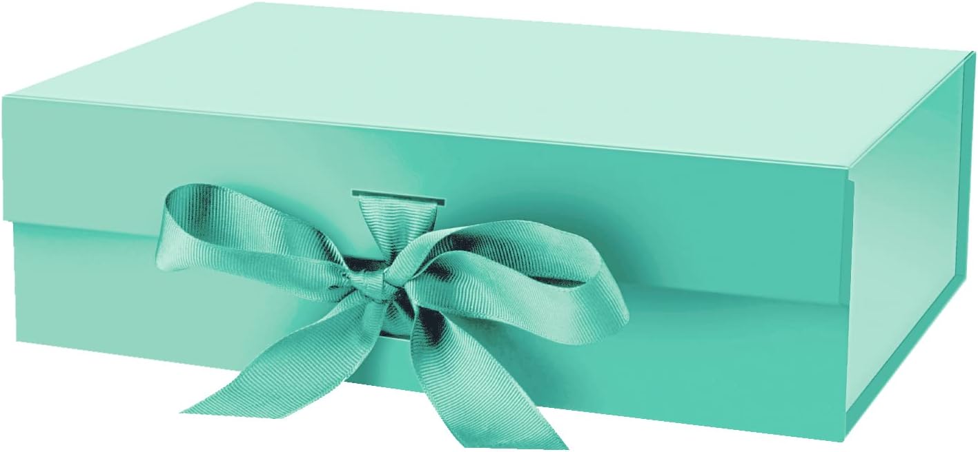 DaiJoob Gift Box with Lid for Presents 10.5x7.5x3.1 Inches with Ribbon and Magnetic Closure(1-Pack) (Black)