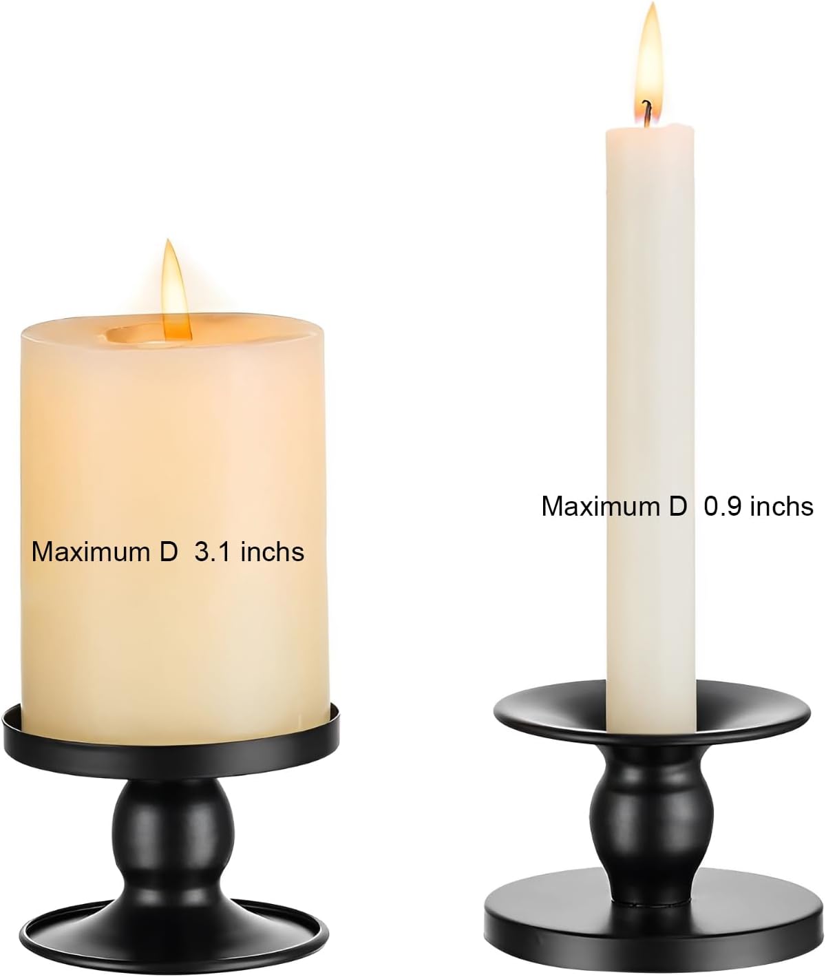 Table Gold Candle Holders – Set of 2 | Reversible Metal Candle Stand for Pillar & Taper Candles | Stylish Tabletop Candle Tray for Home Décor, Weddings & Special Occasions (Gold)