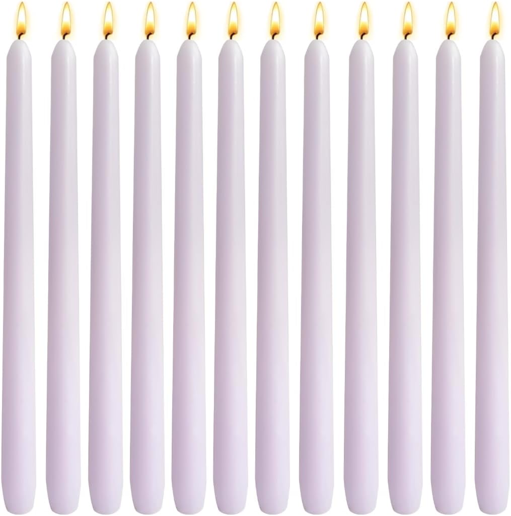 12-Pack Olive Green Taper Candles, 10 Inch Unscented Dripless Candlesticks, Long-Lasting Burn Time of 7-8 Hours, Perfect for Christmas Home Décor Spring and St. Patrick's Day