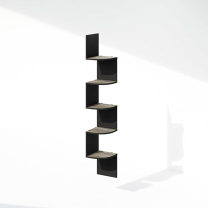 Furinno Rossi 5-Tier Wall Mount Floating Radial Corner Shelf, White