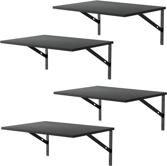 Deep Floating Wall Shelves - 4 Sets of 12 Inch Wide Black Wood Shelves for Bathroom, Bedroom, Kitchen, Living Room