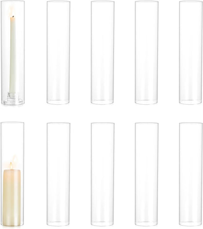 Hewory Hurricane Glass Candle Holders: 10 PCS Clear Open Ended Cylinder Candle Holder Sleeve for Candlestick Holders - Taper Candle Holder Bulk for Wedding Christmas Centerpiece Decor (D 2.5" x H 11")