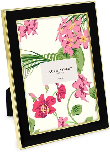 Laura Ashley 5x7 Navy Enamel Picture Frame, Gold Metal Edge with Easel, for Countertop, Counterspace, Tabletop Display, Bookshelf, Desk, Wall Décor, Photo Gallery (5x7, Navy W/Gold)