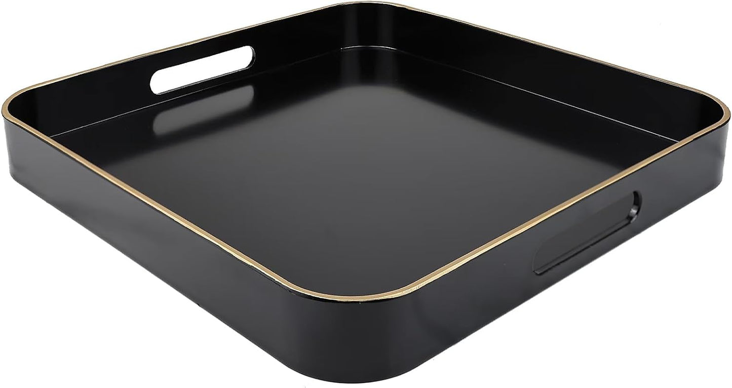Green Decorative Tray with Handles, Versatile Serving Tray for Coffee Table, Ottoman, Ideal for Serving, Displaying, Organizing, 15.7"*10.2"*1.57"